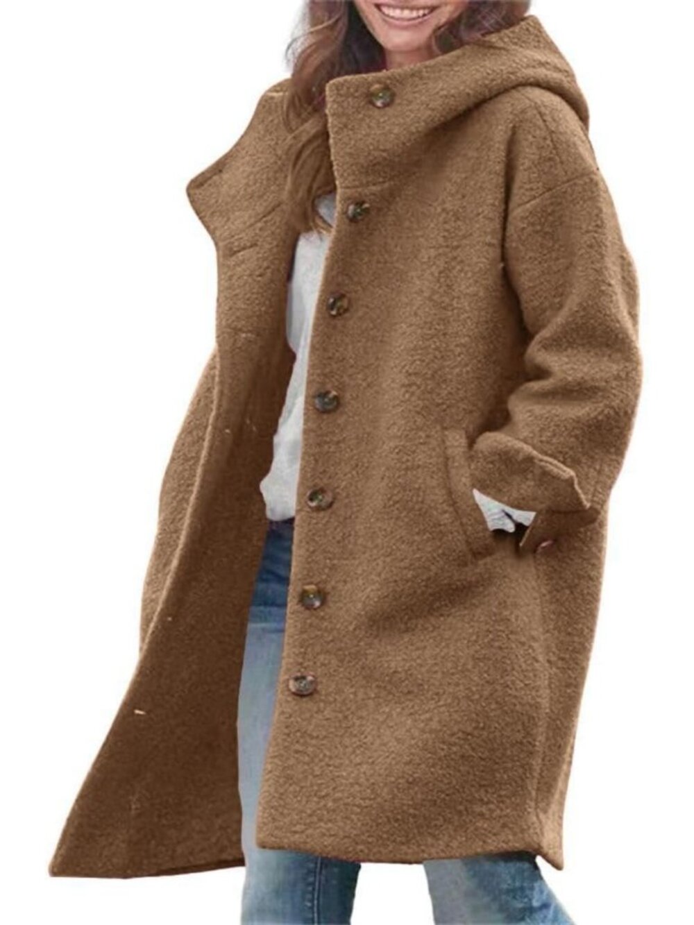 Cozy Women's Winter Long Wool Blend Coat with Hood | Casual Trench Jacket